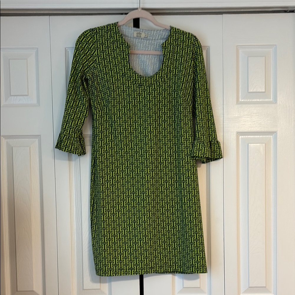 Katherine Way Green Patterned Women's Dress-Extra Small